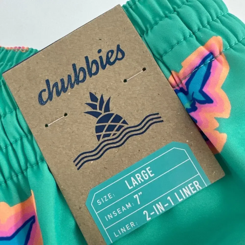 Chubbies Teal Sharks The Apex Swimmers Lined Classic Swim Trunk Size L